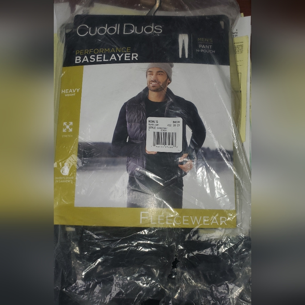 Cuddl Duds Men's Black Performance Baselayer Fleecewear Pants H Pouch SIZE LARGE